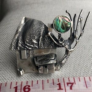 Silver House Brooch with Abalone Accent